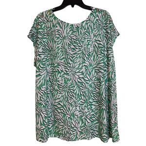 Emily Daniels XL Cap Sleeve Button Accent Shoulders Green, Black White Floral